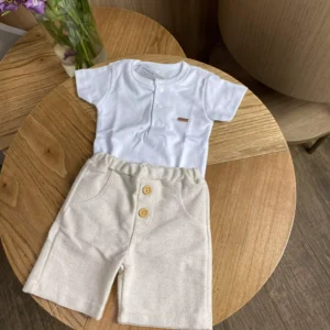 Kit Body Manga Curta com Shorts Celebração Mini Bear